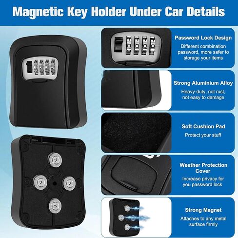 Magnetic Key Box for Under Car Hide a Key, Combination Lock Box with Strong Magnets, Resettable 4-Digit Code Magnetic Key Holder for Car Truck SUV Outdoor Spare House Keys in Saudi Arabia