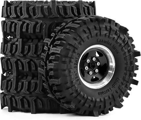 عجلات وإطارات Beadlock مقاس 1.9 بوصة مجمعة مسبقًا مقاس 118 مم (4.65 بوصة) لزاحفات SCX10 TRX4 1/10 RC - إطارات من الألومنيوم، إطارات مطاطية ناعمة مع حشوات إسفنجية، أجزاء ترقية سهلة التركيب (فضي) in Kuwait