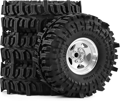 عجلات وإطارات Beadlock مقاس 1.9 بوصة مجمعة مسبقًا مقاس 118 مم (4.65 بوصة) لزاحفات SCX10 TRX4 1/10 RC - إطارات من الألومنيوم، إطارات مطاطية ناعمة مع حشوات إسفنجية، أجزاء ترقية سهلة التركيب (فضي) in Kuwait