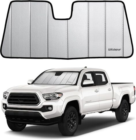 غطاء شمسي للزجاج الأمامي من تاكوما 2024-2026 مخصص لسيارة Toyota Tacoma 2024 2025 2026 - ترقية 6 طبقات مع غطاء نافذة أمامي ثلاثي الطبقات - تصميم قابل للطي من الأكورديون مع حقيبة تخزين in Kuwait