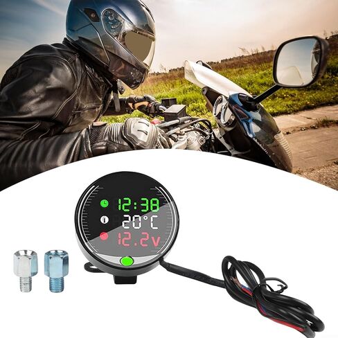 LED Motorcycle Voltmeter With Ambient Temperature Display And Chronograph Digital 9-24V Multifunction Meter Black in Saudi Arabia