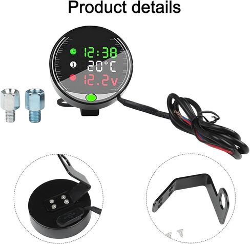 LED Motorcycle Voltmeter With Ambient Temperature Display And Chronograph Digital 9-24V Multifunction Meter Black in Saudi Arabia