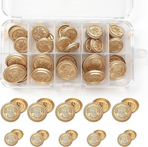 Gold Buttons for Blazer, 28pcs Metal Blazer Buttons for Clothes, 18mm/0.7IN 23mm/0.9IN Replacement Shank Buttons Sewing for Suit Coat Sweater Jacket DIY Crafts in Saudi Arabia