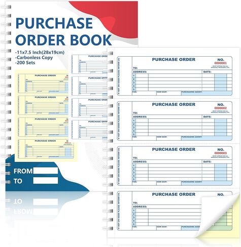 200 Sets Purchase Order Book 7.5 x 10.9 Inch 2 Part Carbonless Order Book Work Order Book Receipts Book with Sequential Numbers for Office Business and Accounting (1) in Saudi Arabia