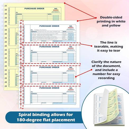 200 Sets Purchase Order Book 7.5 x 10.9 Inch 2 Part Carbonless Order Book Work Order Book Receipts Book with Sequential Numbers for Office Business and Accounting (1) in Saudi Arabia