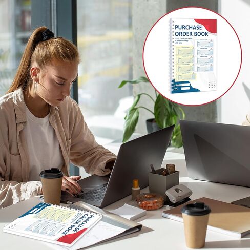 200 Sets Purchase Order Book 7.5 x 10.9 Inch 2 Part Carbonless Order Book Work Order Book Receipts Book with Sequential Numbers for Office Business and Accounting (1) in Saudi Arabia