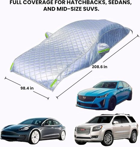 Thickened Heavy Duty Half Car Cover, 3-Layer Armor Waterproof Padded Hail Protector, All Weather UV Sun Snow Ice Dust Shield Universal Fit for Hatchback Sedan SUV Outdoor Car Protection in Saudi Arabia