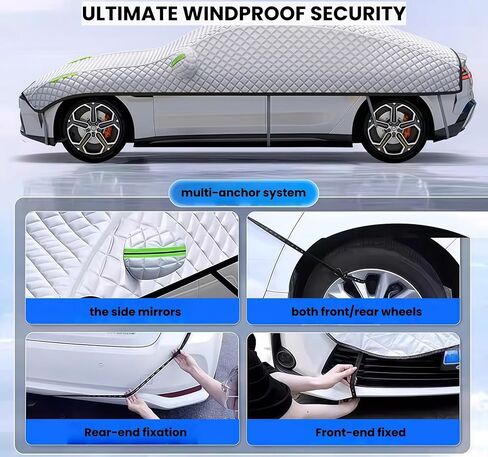Thickened Heavy Duty Half Car Cover, 3-Layer Armor Waterproof Padded Hail Protector, All Weather UV Sun Snow Ice Dust Shield Universal Fit for Hatchback Sedan SUV Outdoor Car Protection in Saudi Arabia