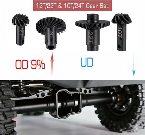 مجموعة تروس حلزونية فولاذية 12T/22T Overdrive و10T/24T Underdrive Gear متوافقة مع 1/18 Traxxas TRX4M RC استبدال ترقيات المحور الأمامي والخلفي لـ 9779 in Kuwait