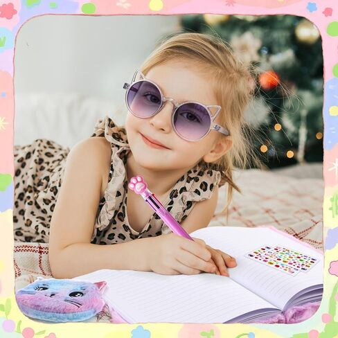 Cat Diary with Lock and Key, Gift for 6 7 8 Year Old Girls, Secret Journal with Coin Purse & Stickers, Lined Stationery Set, Birthday Gift for Kids (Purple) in Saudi Arabia