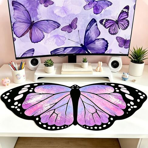 Extended Large Purple Butterfly Gaming Mouse Pad,Sparkling Purple Butterfly Keyboard Desk Mouse Mat,Non-Slip Rubber Base for Home Office Study 35.43" x 15.75" in Saudi Arabia