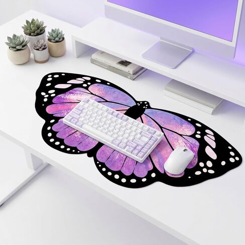 Extended Large Purple Butterfly Gaming Mouse Pad,Sparkling Purple Butterfly Keyboard Desk Mouse Mat,Non-Slip Rubber Base for Home Office Study 35.43" x 15.75" in Saudi Arabia