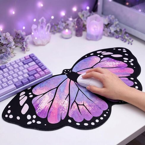 Extended Large Purple Butterfly Gaming Mouse Pad,Sparkling Purple Butterfly Keyboard Desk Mouse Mat,Non-Slip Rubber Base for Home Office Study 35.43" x 15.75" in Saudi Arabia