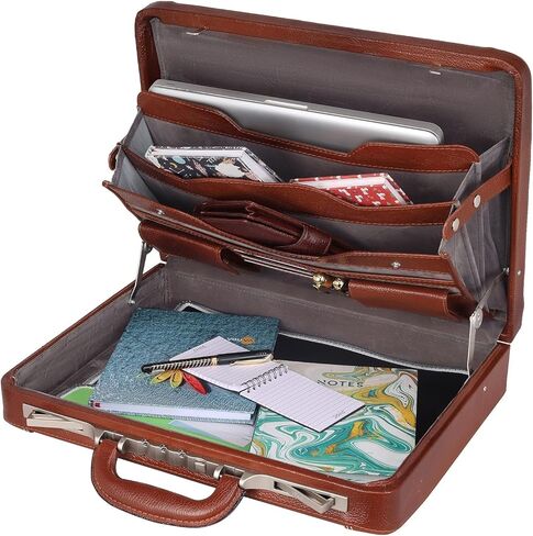 Da leather villa Full Grain Leather Briefcase Attache Case For Unisex Size L18 x W4 x H12 Inches Luxury Briefcase Bag (Tan) in Saudi Arabia