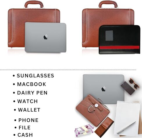 Da leather villa Full Grain Leather Briefcase Attache Case For Unisex Size L18 x W4 x H12 Inches Luxury Briefcase Bag (Tan) in Saudi Arabia