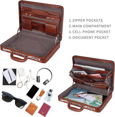 Da leather villa Full Grain Leather Briefcase Attache Case For Unisex Size L18 x W4 x H12 Inches Luxury Briefcase Bag (Tan) in Saudi Arabia