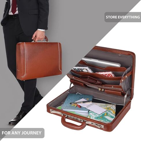 Da leather villa Full Grain Leather Briefcase Attache Case For Unisex Size L18 x W4 x H12 Inches Luxury Briefcase Bag (Tan) in Saudi Arabia