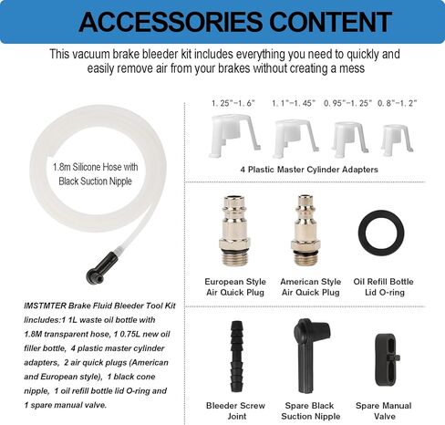 Vacuum Brake Bleeder Kit, 0.9L Vehicle Manual Brake Bleeder Vacuum Pump with 8 Master Cylinder Adapters, 0.75L Refilling Bottle, One-Person Operation Brake Fluid Bleeder for Car Truck SUV Sedan in Saudi Arabia