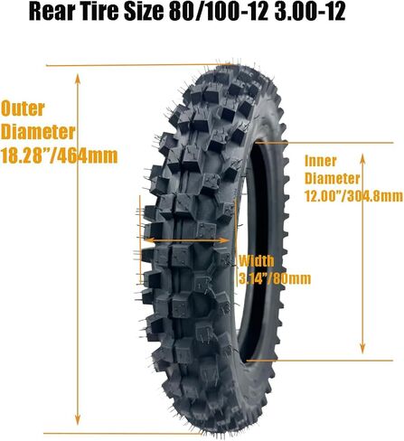 80/100-12 3.00-12"Dirt Bike Rear Tire and Inner Tube Compatible with 90cc 110cc 125cc XR70 CRF70 PW80 SSR125 Tuttio Off Road Motocross Motorcycle in Saudi Arabia
