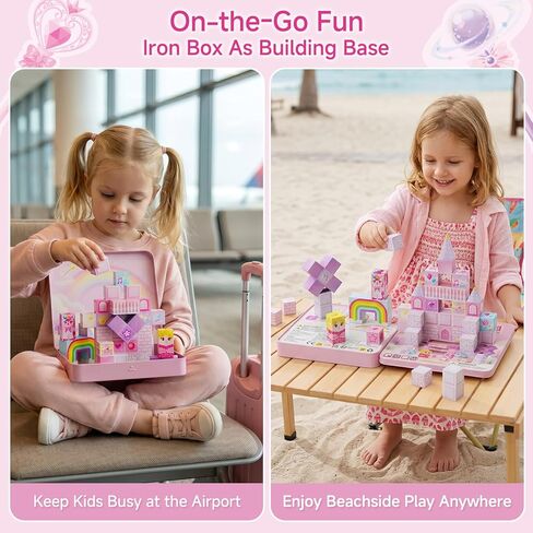Unicorn Magnetic Blocks for Girls : 48 Pieces Princess Castle Building Blocks with Tin Box, Exclusive Cones & Wands, 300+ Builds, 60+ Min Quiet Play Travel Toys for Girls Ages 3-8 in Saudi Arabia