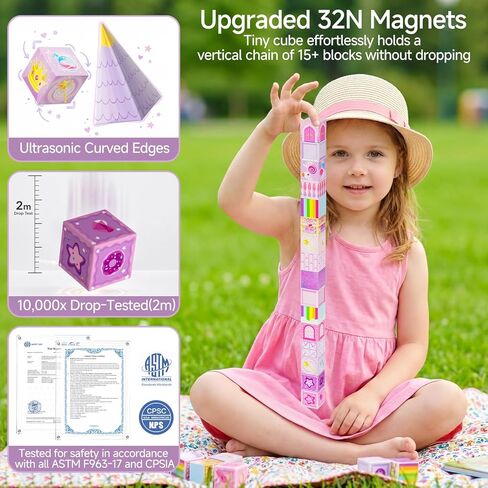 Unicorn Magnetic Blocks for Girls : 48 Pieces Princess Castle Building Blocks with Tin Box, Exclusive Cones & Wands, 300+ Builds, 60+ Min Quiet Play Travel Toys for Girls Ages 3-8 in Saudi Arabia
