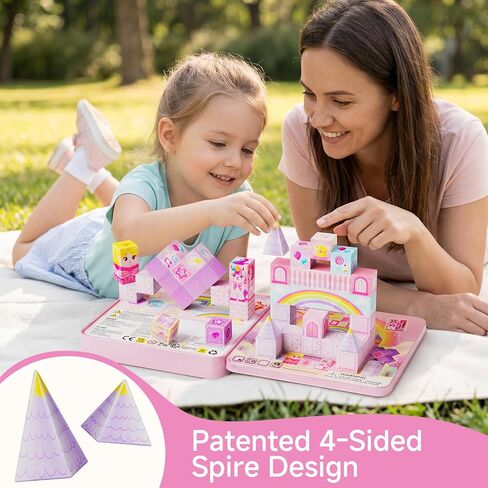 Unicorn Magnetic Blocks for Girls : 48 Pieces Princess Castle Building Blocks with Tin Box, Exclusive Cones & Wands, 300+ Builds, 60+ Min Quiet Play Travel Toys for Girls Ages 3-8 in Saudi Arabia
