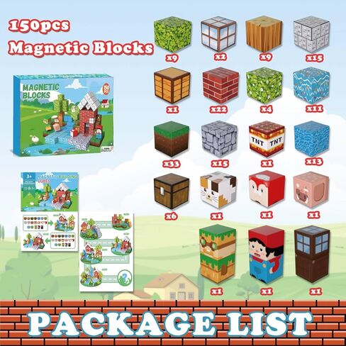 Magnetic Building Blocks for Kids - 150pcs Magnetic Cubes Tiles, STEM Montessori Educational Construction Toys for Toddlers Boys & Girls Ages 3-4, 5-10 Year Olds Christmas Birthday Gifts Stacking Toy in Saudi Arabia