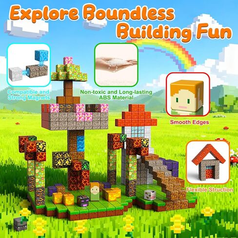 Magnetic Blocks - 200PCS Magnet Building Cube Game Tiles Stacking Construction, STEM Sensory Toys Birthday Gifts for Boys and Girls Age 3+ Years Old in Saudi Arabia