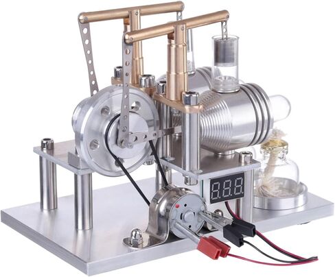 Stirling Engine Kit, ENJOMOR Balanced Two-Cylinder Hot Air Stirling Engine Generator Model with Voltage Meter LED Bulb, Educational Physics Experiment Kit in Saudi Arabia