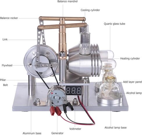 Stirling Engine Kit, ENJOMOR Balanced Two-Cylinder Hot Air Stirling Engine Generator Model with Voltage Meter LED Bulb, Educational Physics Experiment Kit in Saudi Arabia