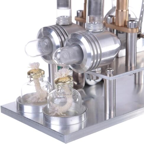 Stirling Engine Kit, ENJOMOR Balanced Two-Cylinder Hot Air Stirling Engine Generator Model with Voltage Meter LED Bulb, Educational Physics Experiment Kit in Saudi Arabia