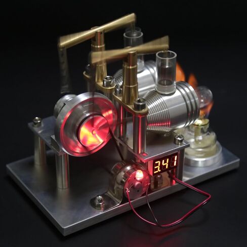 Stirling Engine Kit, ENJOMOR Balanced Two-Cylinder Hot Air Stirling Engine Generator Model with Voltage Meter LED Bulb, Educational Physics Experiment Kit in Saudi Arabia