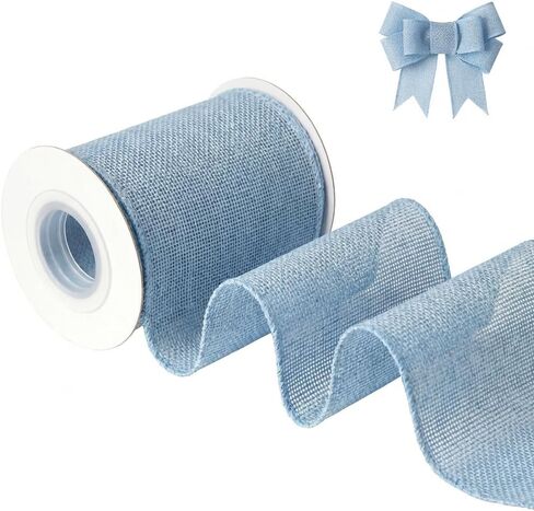 Light Blue Burlap Wired Ribbon, Solid Ribbon with Wire Edge for Mother's Day Bow, Wreath, Outdoor Decoration, Gift Wrapping, 4 Inch x 5 Yards/Roll. in Saudi Arabia