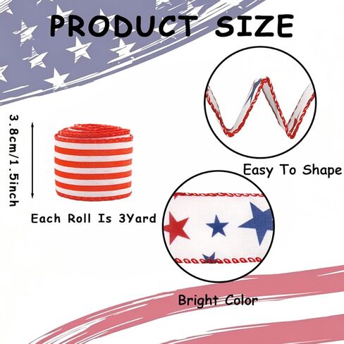 3 Rolls Red White Blue Patriotic Ribbon for Independence Day, Memorial Day, Veterans Day, Great for Gift Wrapping, Party Decor, Wreath Making, Crafts and All Patriotic Holiday Celebrations in Saudi Arabia