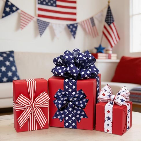 3 Rolls Red White Blue Patriotic Ribbon for Independence Day, Memorial Day, Veterans Day, Great for Gift Wrapping, Party Decor, Wreath Making, Crafts and All Patriotic Holiday Celebrations in Saudi Arabia