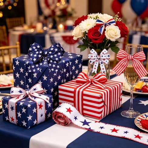 3 Rolls Red White Blue Patriotic Ribbon for Independence Day, Memorial Day, Veterans Day, Great for Gift Wrapping, Party Decor, Wreath Making, Crafts and All Patriotic Holiday Celebrations in Saudi Arabia