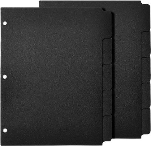 2 Set Black Binder Dividers with 5 Tabs, Plastic Binder Divider for 3 Ring Binders, 8.3 x 11 Inch Index Divider for Binders with 3 Hole for Office School Notebooks, 10 Dividers Total in Saudi Arabia