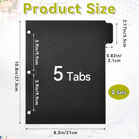 2 Set Black Binder Dividers with 5 Tabs, Plastic Binder Divider for 3 Ring Binders, 8.3 x 11 Inch Index Divider for Binders with 3 Hole for Office School Notebooks, 10 Dividers Total in Saudi Arabia