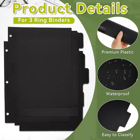 2 Set Black Binder Dividers with 5 Tabs, Plastic Binder Divider for 3 Ring Binders, 8.3 x 11 Inch Index Divider for Binders with 3 Hole for Office School Notebooks, 10 Dividers Total in Saudi Arabia