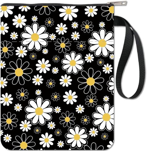 CRASPIRE Daisy Book Sleeves Flower Book Protector أغطية كتب سوداء للأغلفة الورقية غطاء كتاب من القماش قابل للغسل مع سحاب وجيب كم إضافي لمحبي الكتب هدايا صديق زملاء الدراسة in Kuwait