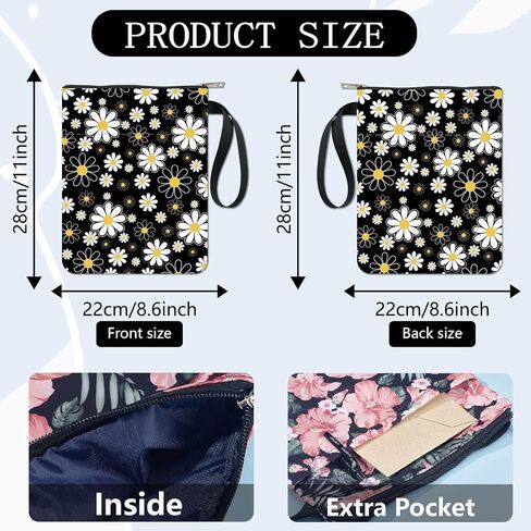 CRASPIRE Daisy Book Sleeves Flower Book Protector أغطية كتب سوداء للأغلفة الورقية غطاء كتاب من القماش قابل للغسل مع سحاب وجيب كم إضافي لمحبي الكتب هدايا صديق زملاء الدراسة in Kuwait