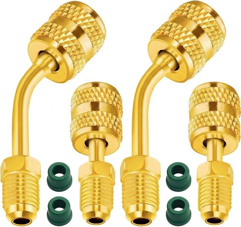 R410A R32 A2L Refrigerant Adapter, 5/16" Female to 1/4" Male SAE Flare Mini Split Vacuum Pump Adapter for HVAC Gauges, 4PCS AC Fitting (2 Straight + 2 Angled) in Saudi Arabia