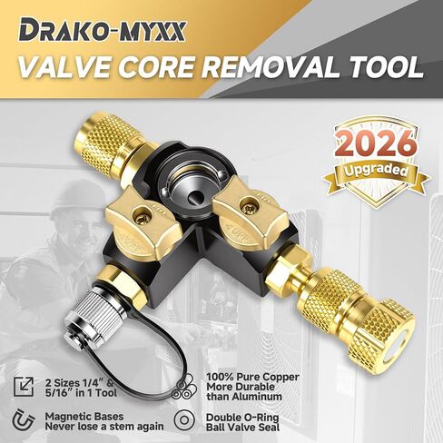 Upgrade VC2G 1/4" Valve Core Removal Tool Dual Valve with Sight Glass, A2L Compatible, Vacuum-Rated 20 microns, Fast Recovery&Evacuation, HVAC Tools in Saudi Arabia