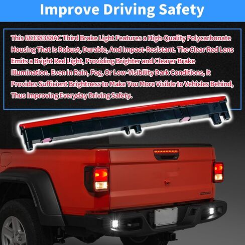 مجموعة مصابيح الفرامل الثالثة LED ضوء الفرامل الثالث متوافق مع 2020-2025 Jeep Gladiator Center High Mount Stop Light استبدال # 923-297، 68338388AC in Kuwait