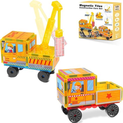 Magnetic Tiles Cars Construction Set - 19 PCS Magnetic Tiles Magnet Bricks Truck Sensory Toys, Educational Magnet Cars Set Building Blocks for 3 4 5 6 7 8+ Year Old Girls Boys Toddler Expansion Set in Saudi Arabia