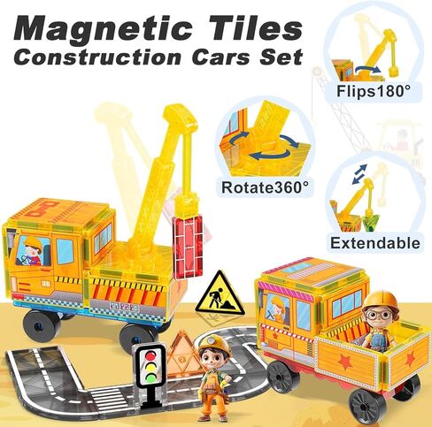 Magnetic Tiles Cars Construction Set - 19 PCS Magnetic Tiles Magnet Bricks Truck Sensory Toys, Educational Magnet Cars Set Building Blocks for 3 4 5 6 7 8+ Year Old Girls Boys Toddler Expansion Set in Saudi Arabia