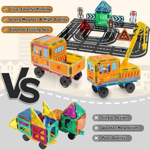 Magnetic Tiles Cars Construction Set - 19 PCS Magnetic Tiles Magnet Bricks Truck Sensory Toys, Educational Magnet Cars Set Building Blocks for 3 4 5 6 7 8+ Year Old Girls Boys Toddler Expansion Set in Saudi Arabia