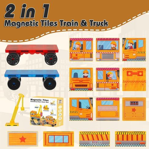 Magnetic Tiles Cars Construction Set - 19 PCS Magnetic Tiles Magnet Bricks Truck Sensory Toys, Educational Magnet Cars Set Building Blocks for 3 4 5 6 7 8+ Year Old Girls Boys Toddler Expansion Set in Saudi Arabia