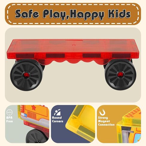 Magnetic Tiles Cars Construction Set - 19 PCS Magnetic Tiles Magnet Bricks Truck Sensory Toys, Educational Magnet Cars Set Building Blocks for 3 4 5 6 7 8+ Year Old Girls Boys Toddler Expansion Set in Saudi Arabia