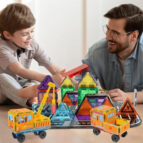 Magnetic Tiles Cars Construction Set - 19 PCS Magnetic Tiles Magnet Bricks Truck Sensory Toys, Educational Magnet Cars Set Building Blocks for 3 4 5 6 7 8+ Year Old Girls Boys Toddler Expansion Set in Saudi Arabia
